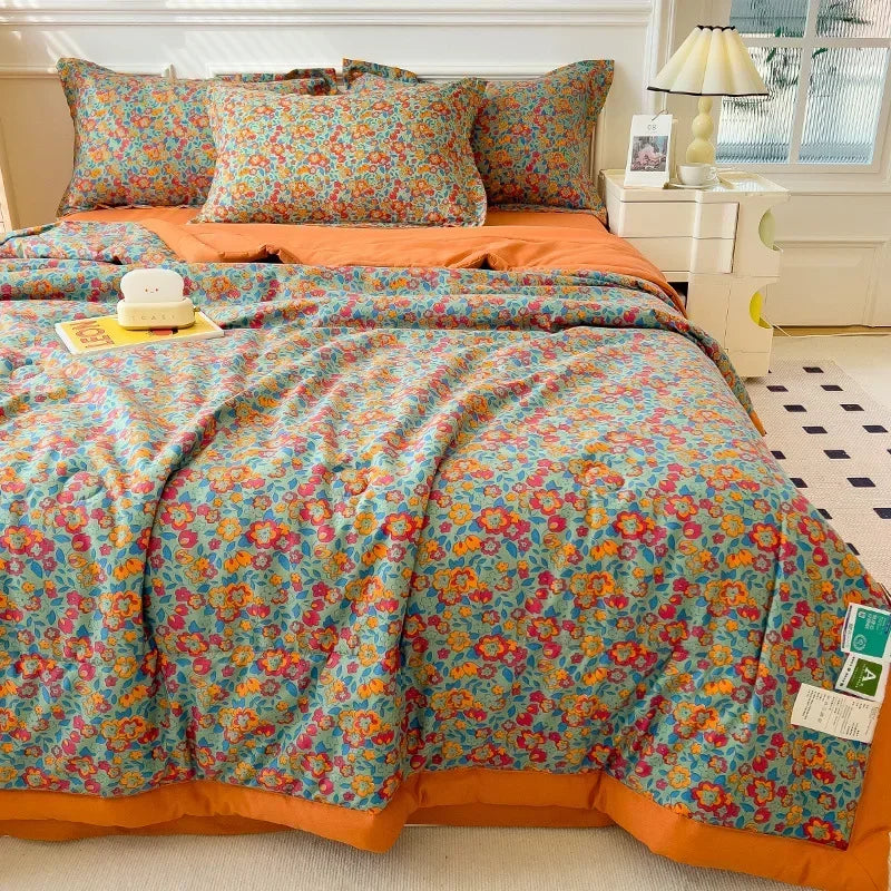Cotton Summer Double-sided Cool Feeling Summer Quilt Queen Smooth Ice Silk Cooling Blanket Summer Comforter