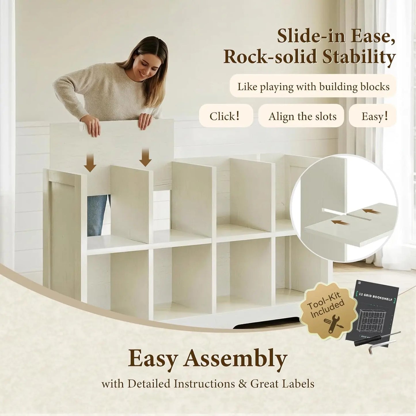 8 Cube Storage Organizer Shelf,Open Bookcase for Bins & Decor,Living Room Bedroom Office,Walnut White,Custom