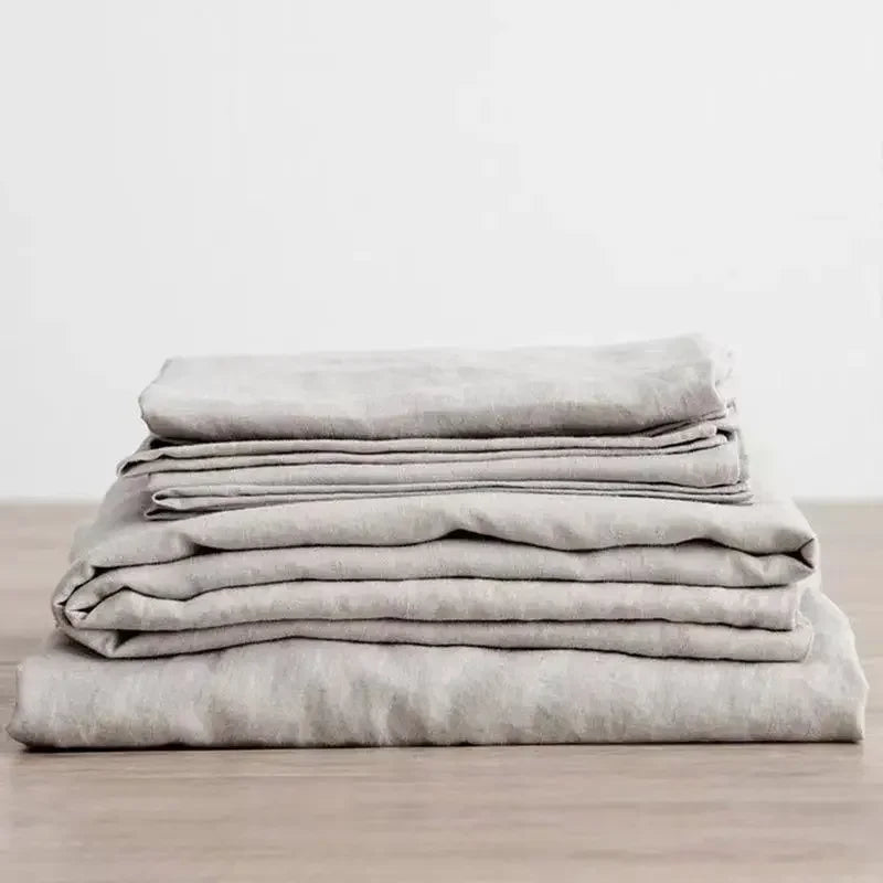 Natural Flax Bed Sheets Plus 2 Pillowcases 100% Washed Linen Sheet 3PCS Set Breathable Soft Farmhouse Home Bedding Flat Sheet