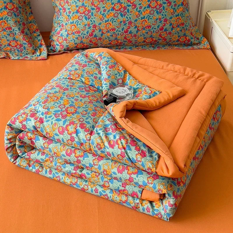 Cotton Summer Double-sided Cool Feeling Summer Quilt Queen Smooth Ice Silk Cooling Blanket Summer Comforter