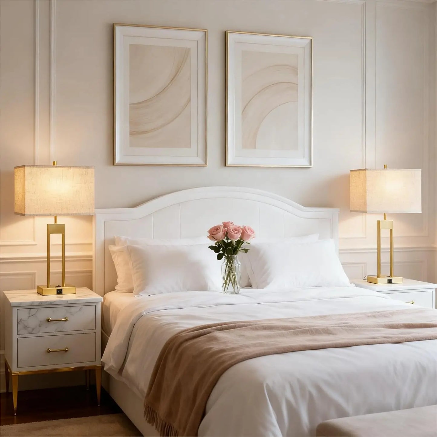 Extra Large 25.5" Nightstand Lamps Set of 2, USB C+A Charging, Color Changeable Modern Bedside Lamp for Bedroom Living Room