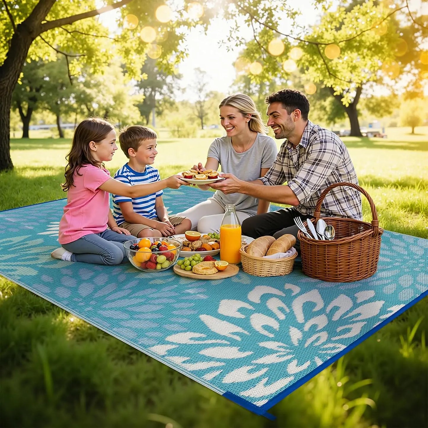 Waterproof Outdoor Rug 6x9 for Patios, Floral Reversible Plastic Straw Rug Patio Mat, Indoor Outdoor Carpet RV Mat Camping Ru