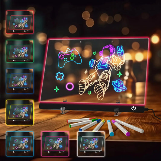 LED Note Board Night Light with 7 Colors & Flashing Mode Acrylic Dry Erase Drawing Board for Birthday/Holiday Gift office home