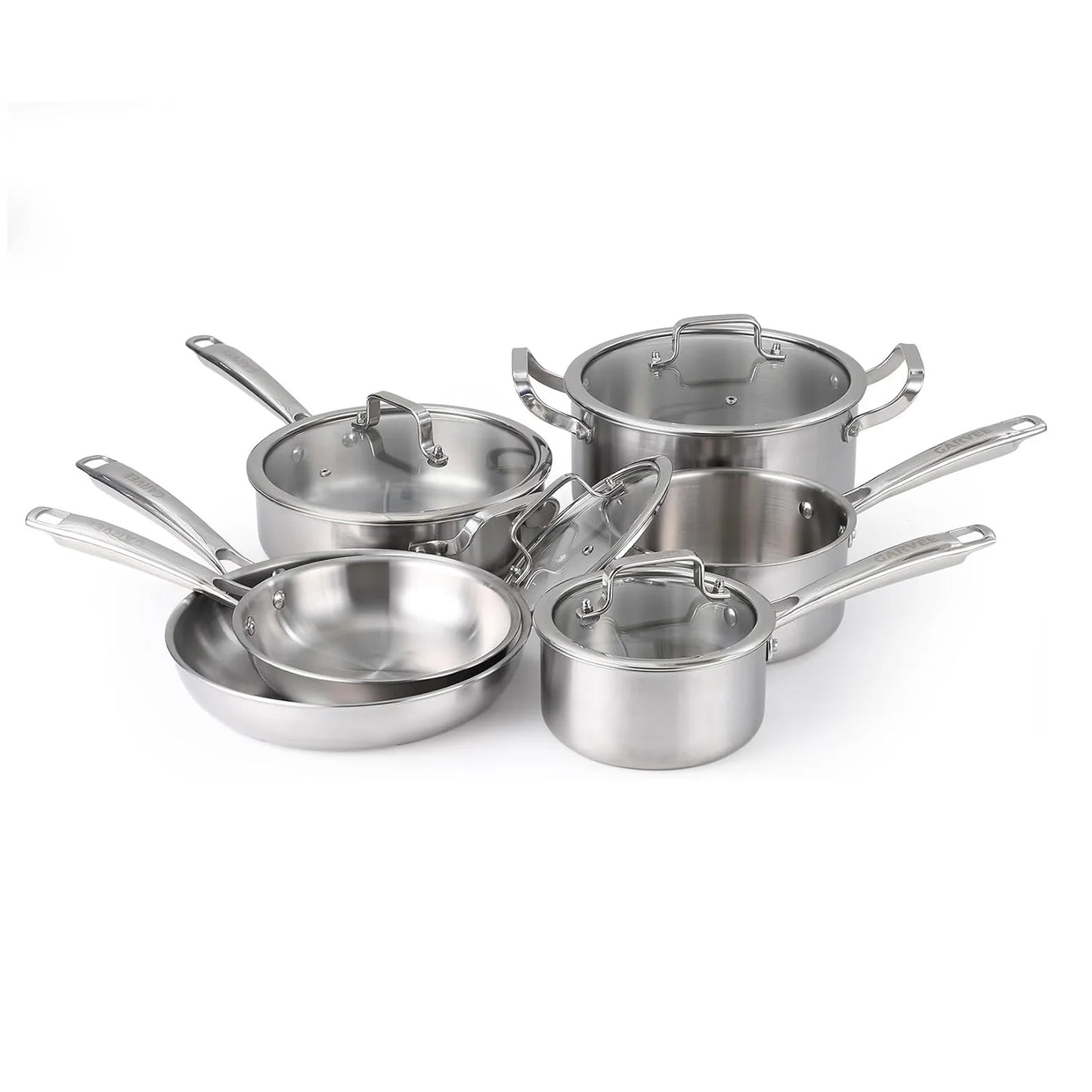 10-Pcs Tri-Ply Stainless Steel Cookware Set with Lid-Pots & Pans Set, Frying Pans,Saucepans,Saute Pan& Stock Pot for All Cooktop