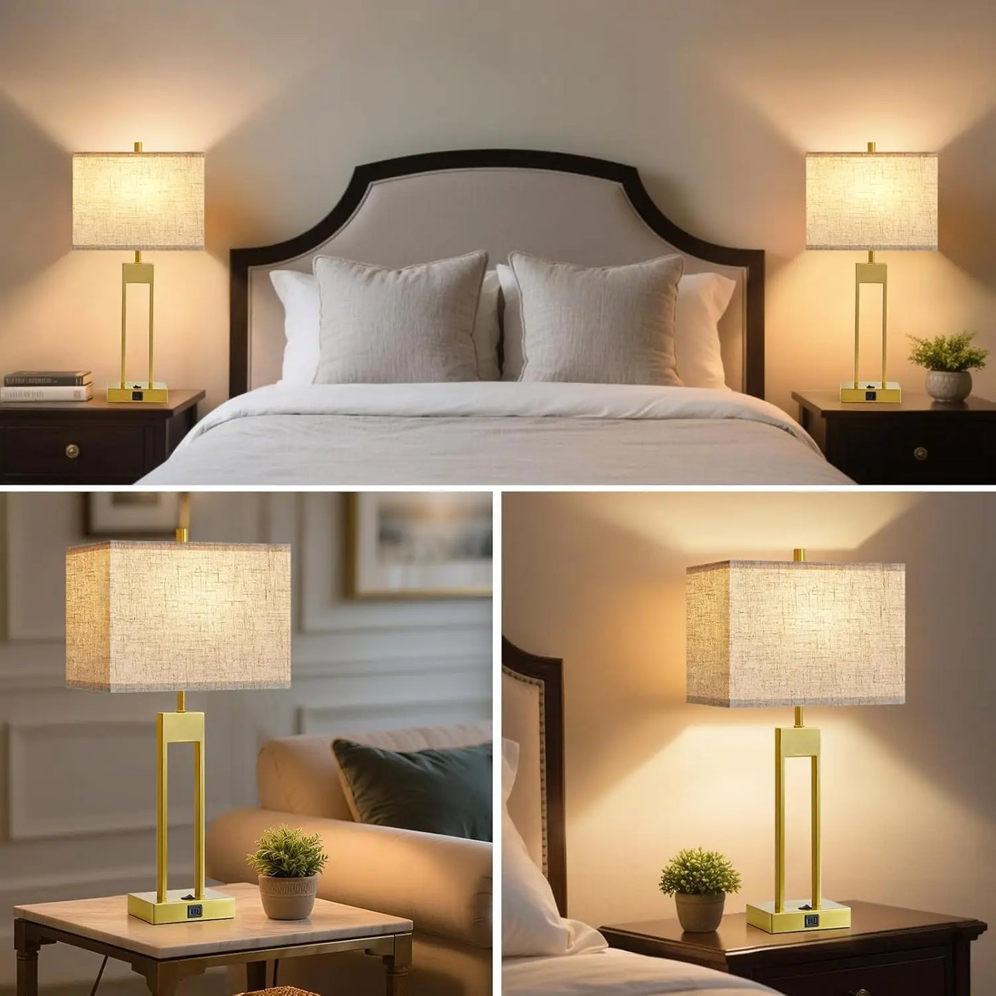 Extra Large 25.5" Nightstand Lamps Set of 2, USB C+A Charging, Color Changeable Modern Bedside Lamp for Bedroom Living Room