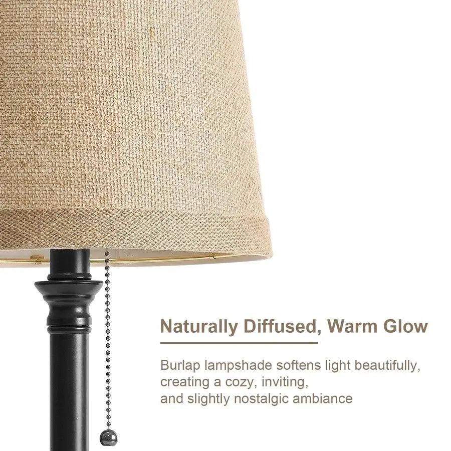 19.5 Small Table Lamp for Bedroom Bedside Lamps for Nightstand, Black Table Lamp for Living Room with Fabric Shade, Desk Reading