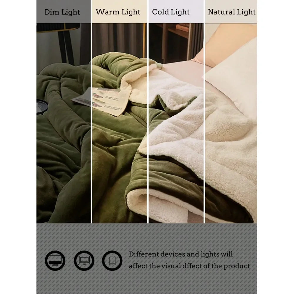 Olive Green Flannel Knitted Blanket For Bed
