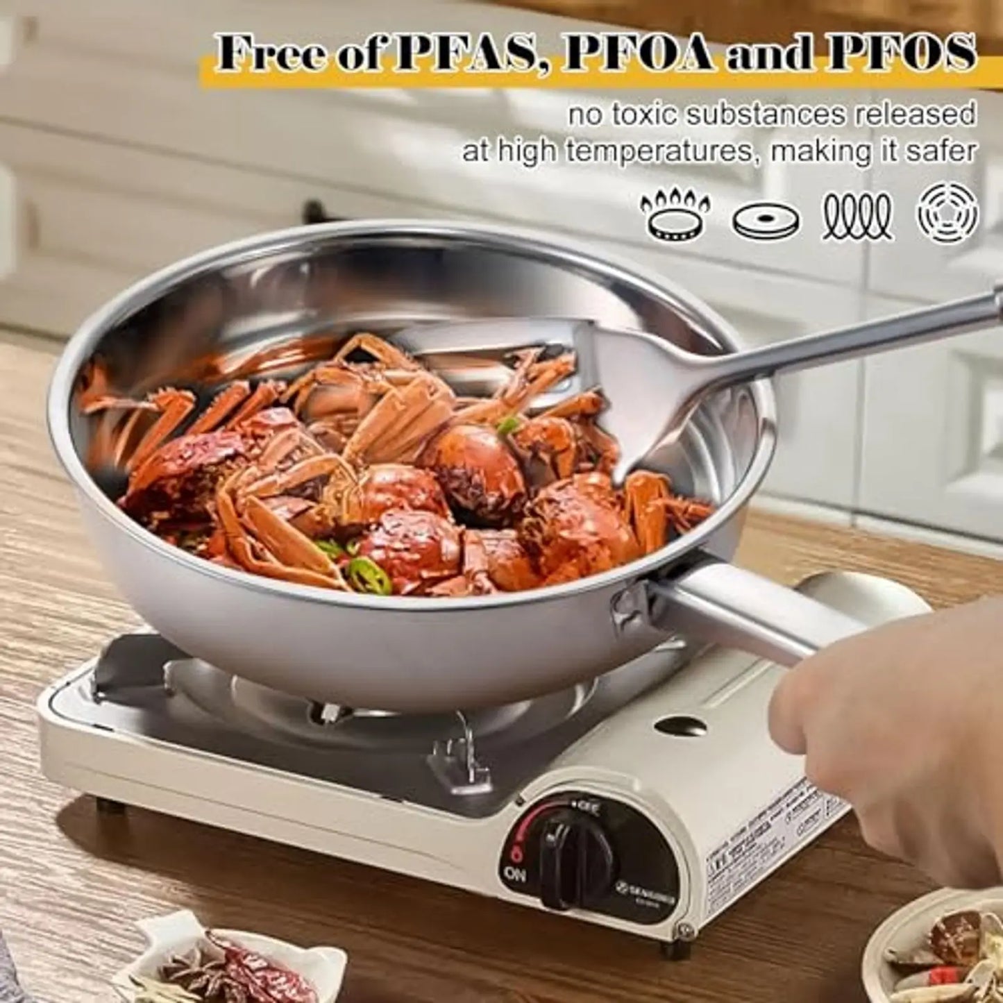 Stainless Steel Pots and Pans Set – 15 Pieces Cookware with 6 Pots/Pans, 6 Lids & 3 Utensils, Fixed Handles, Induction/Dishwashe