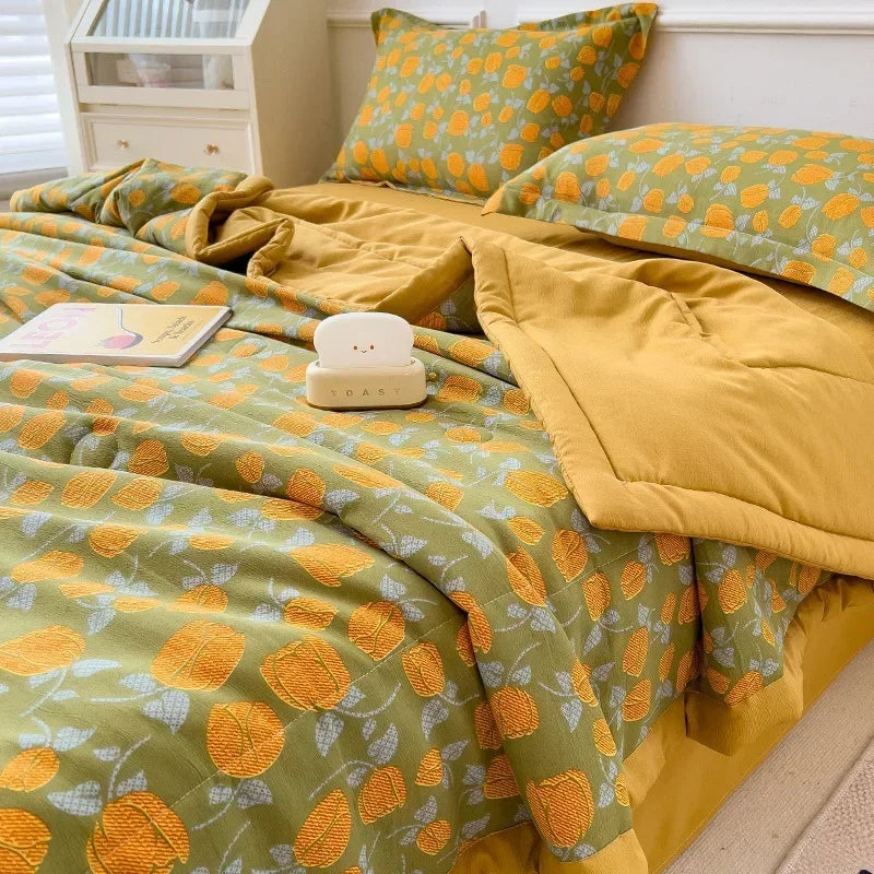 Cotton Summer Double-sided Cool Feeling Summer Quilt Queen Smooth Ice Silk Cooling Blanket Summer Comforter